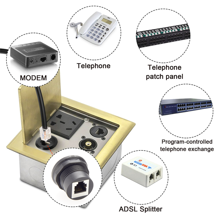wide application of RJ12 round panel mount connector for modem telephone patch panel ADSL splitter
