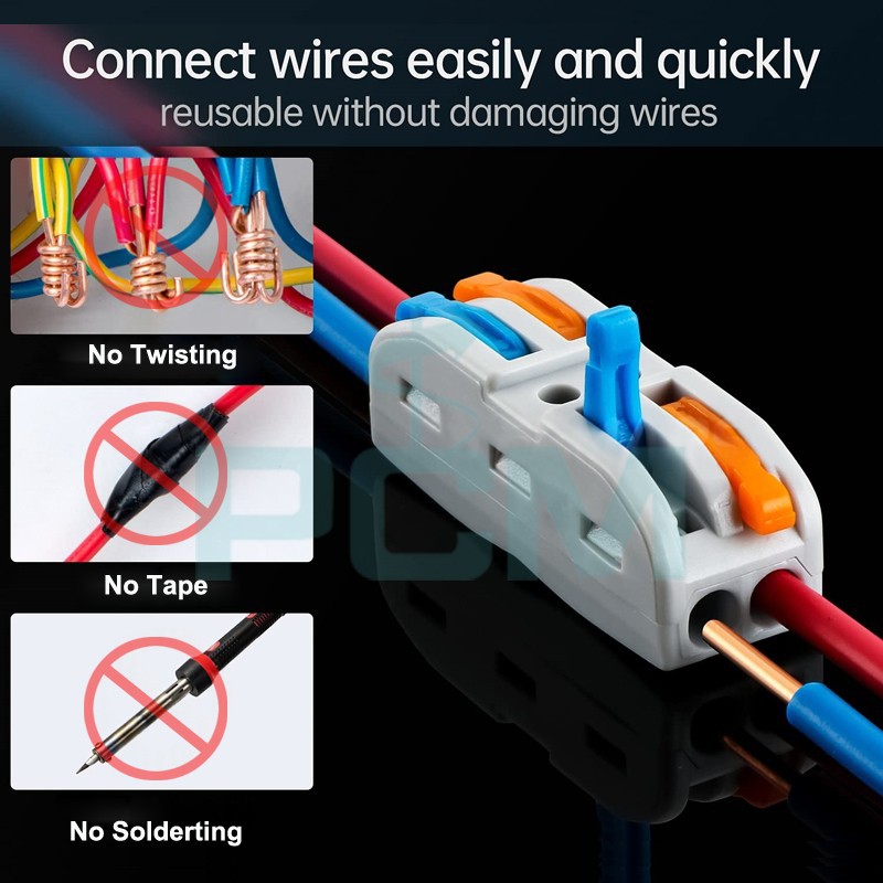 0.2-2.5mm 2 Pole Wire Connector Terminal Block with Spring Lock Lever for Cable Connection