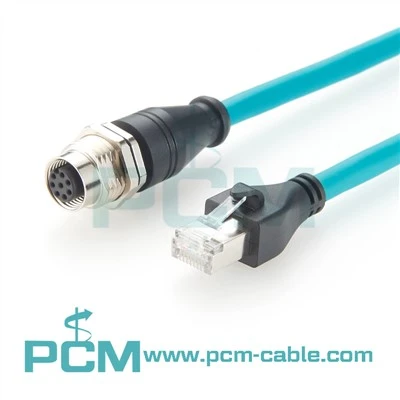 M12 A-Kode Pemasangan Panel Wanita 8-Pin Ke Kabel RJ45