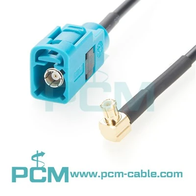 Air jack fakra biru ke kabel sudut kanan mmcx menggunakan rg174 coax 50ohm