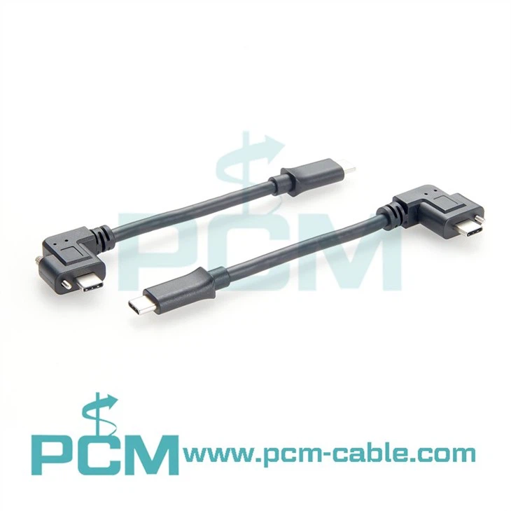 Custom side locking USB 3.1 Type C to 90 degree dual screw lock USB Type C cable