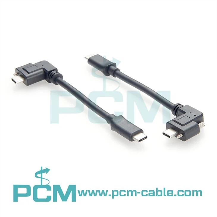 USB 3.2 Locking Cable, Type C Male Plug Top Screw Both Sides, 5V, 3A, 5 Gbps, Black Nylon Braid over PVC Jacket